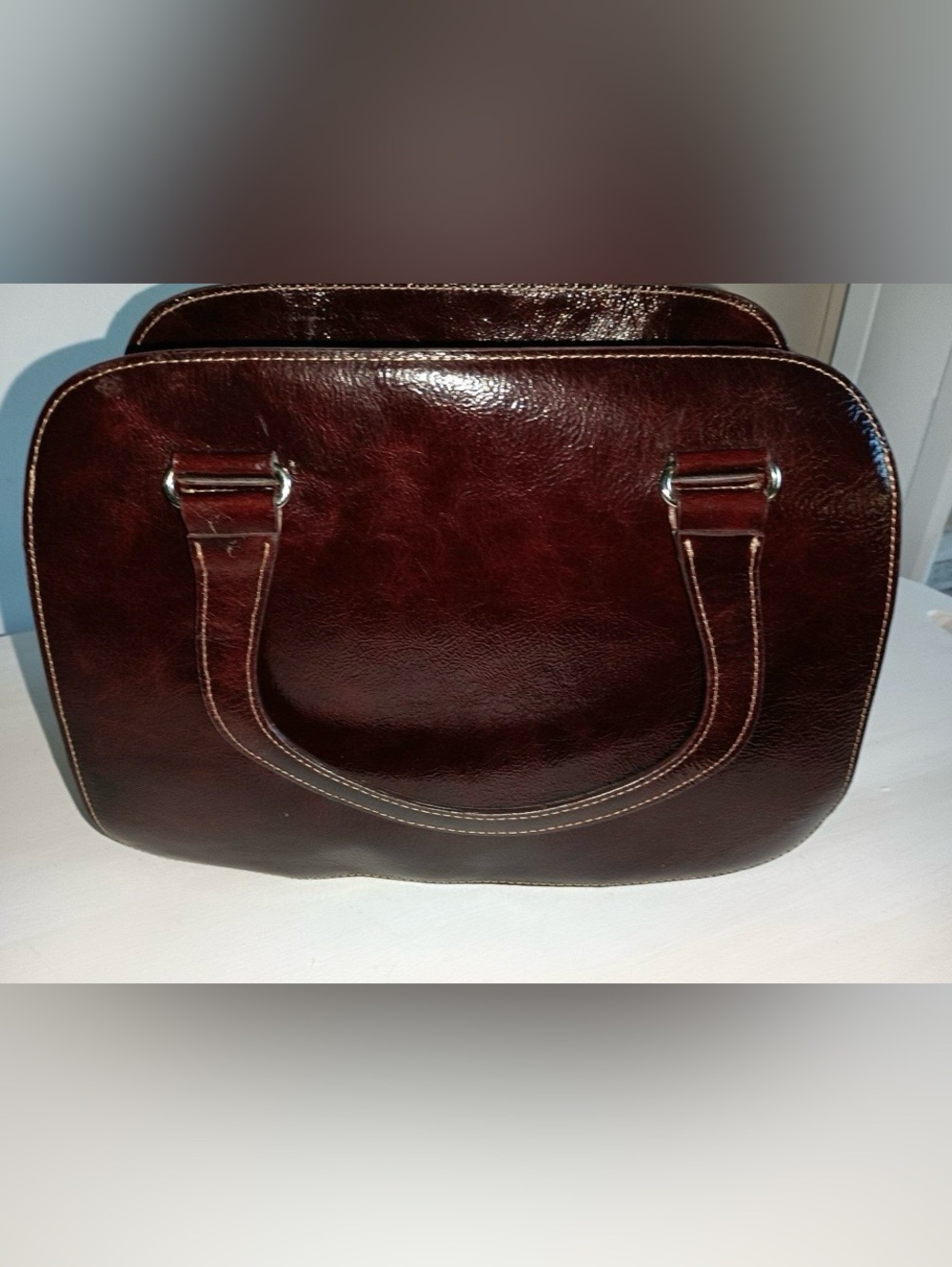 ANTONIO MELANI Glossy Bordeaux Leather Tote